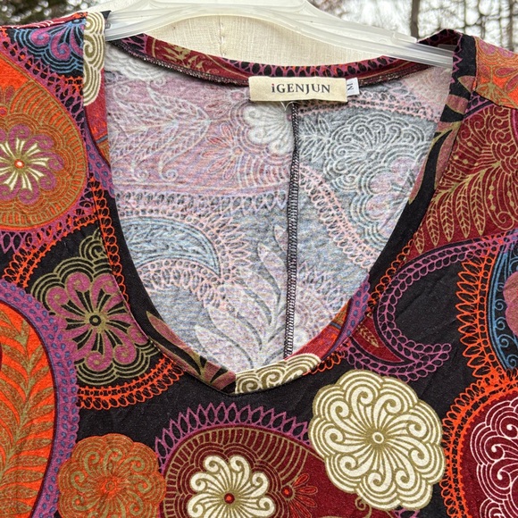 Igenjun colorful Paisley Print V-Neck Women's tunic top/dress sz M - Picture 3 of 7